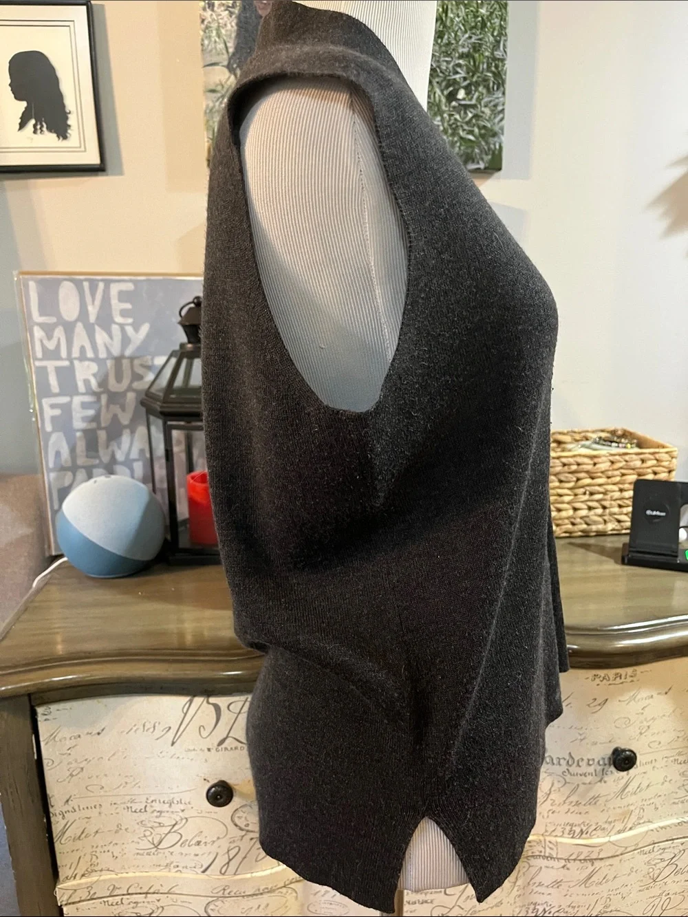 VINTAGE JILLIAN JONES ACRYLIC WOOL BLEND v NECK KNIT SWEATER VEST GRAY SIZE M